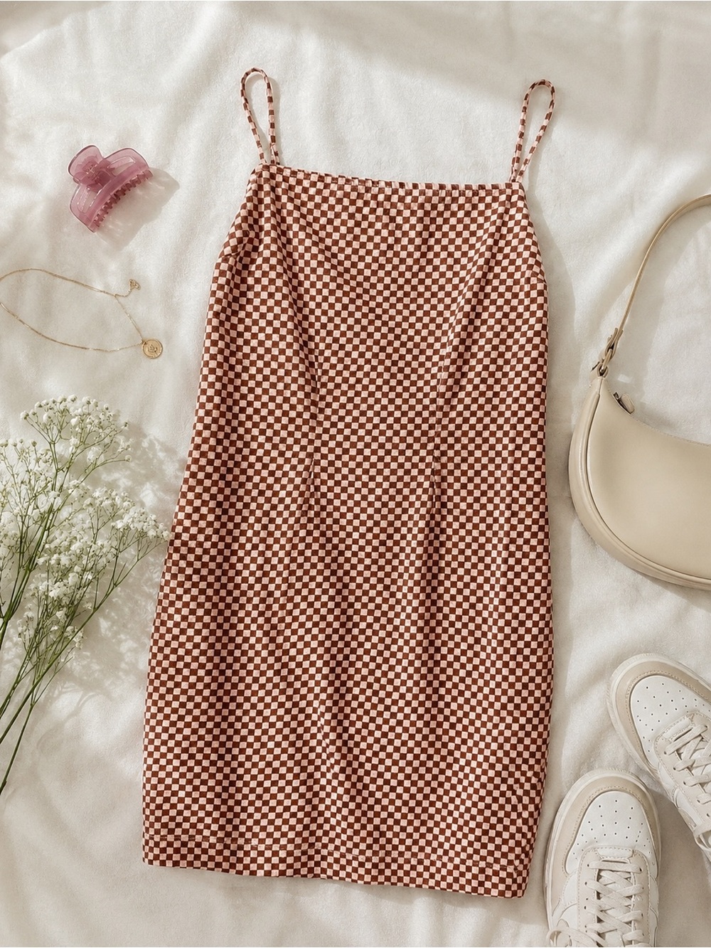 Levi’s Pink Brown Checkerboard Dress XL | Y2K Indie Soft Girl Picnic Aesthetic